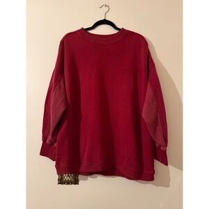 Aerie Oversized Crewneck Sweatshirt Burgundy Red Waffle Knit Sleeve Detail M